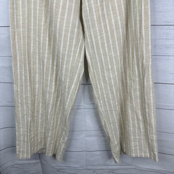 Mile Gabrielle size XL Striped Pull On Elastic Waist Cotton Pants Wide Leg Tan - Picture 5 of 8